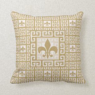 Personalised Fleur de Lis Greek Key Pattern Cushion