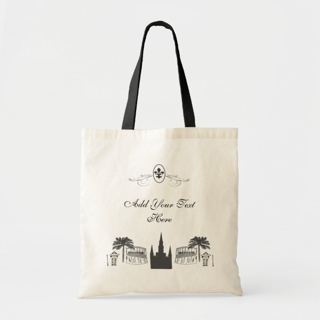 Personalised Fleur de Lis New Orleans Scene Tote Bag (Front)