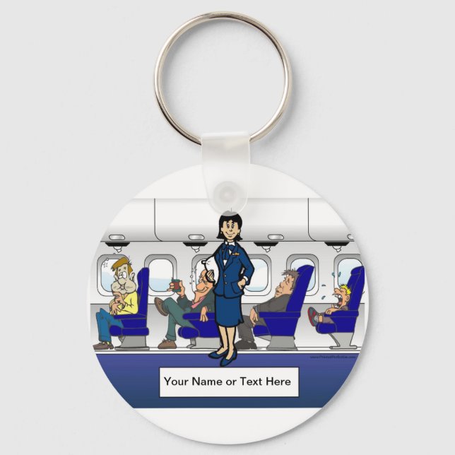 Personalised Flight Attendant - Female Cartoon  Key Ring (Front)