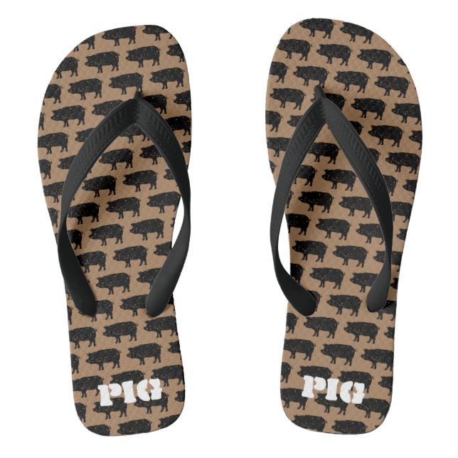 Personalised flip flops with black pig pattern (Footbed)