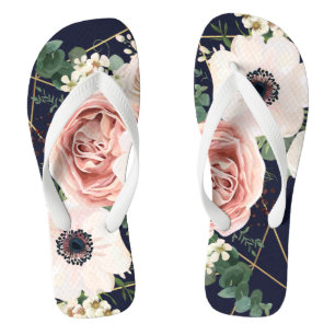 Personalised Flipflop Sandals Geometric Navy Blue