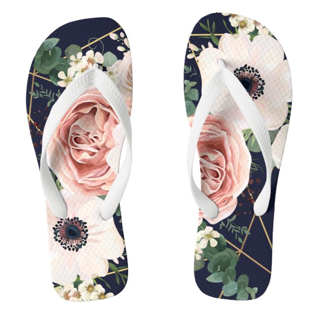 Personalised Flipflop Sandals Geometric Navy Blue (Footbed)