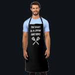 Personalised Flippin Awesome Spatula Black Apron<br><div class="desc">The perfect apron for the chef whose spatula skills are beyond compare, whether flipping burgers on the grill or pancakes on the griddle. Two crossed spatulas appear silhouetted in white under the words "Flippin' Awesome" in white capital letters on a black background. Personalise it with the chef's name for a...</div>