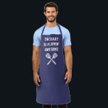 Personalised Flippin Awesome Spatula Navy Blue Apron<br><div class="desc">The perfect apron for the chef whose spatula skills are beyond compare, whether flipping burgers on the grill or pancakes on the griddle. Two crossed spatulas appear silhouetted in white under the words "Flippin' Awesome" in white capital letters on a navy blue background. Personalise it with the chef's name for...</div>
