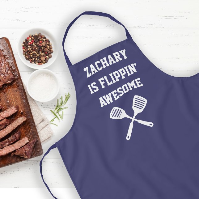 Personalised Flippin Awesome Spatula Navy Blue Apron (Creator Uploaded)