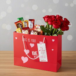 Personalised Flirty Pink Hearts on Red for Couples Large Gift Bag