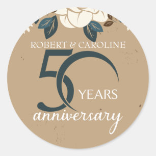 Personalised Floral 50th Wedding Anniversary Classic Round Sticker