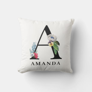 Personalised Floral Alphabet A Monogram Cushion