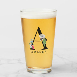 Personalised Floral Alphabet A Monogram  Glass