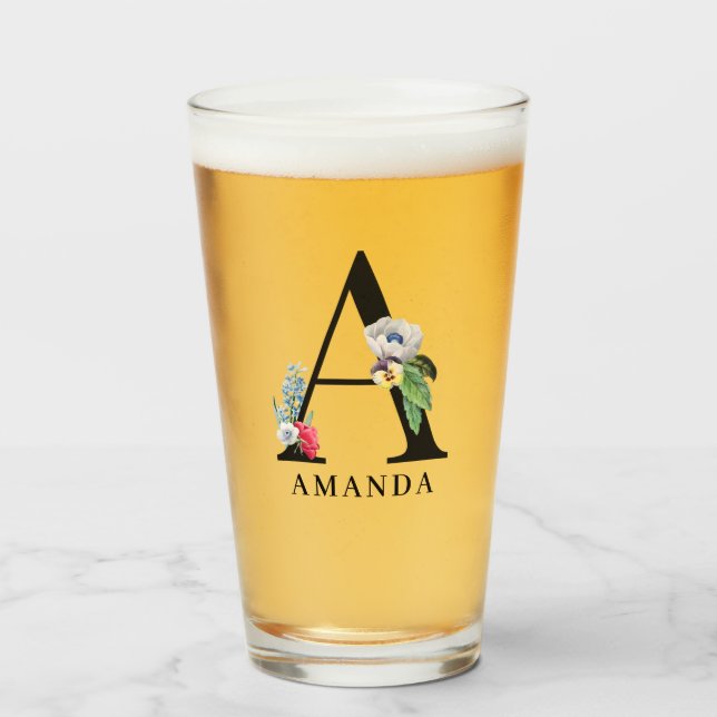 Personalised Floral Alphabet A Monogram  Glass (Front Filled)