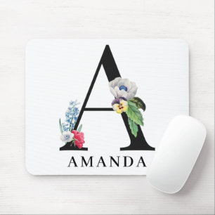 Personalised Floral Alphabet A Monogram Mouse Mat