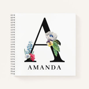 Personalised Floral Alphabet A Monogram Notebook