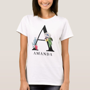 Personalised Floral Alphabet A Monogram T-Shirt