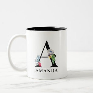 Personalised Floral Alphabet A Monogram Two-Tone Coffee Mug