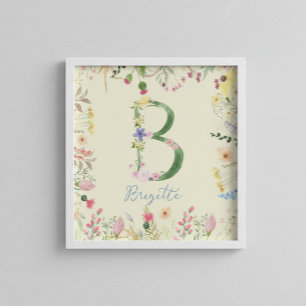 Personalised Floral Alphabet Initial Nursery Poster