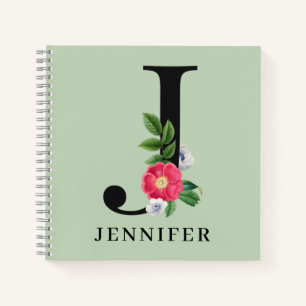 Personalised Floral Alphabet J Monogram  Notebook