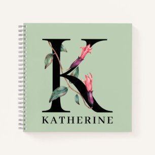 Personalised Floral Alphabet K Monogram Notebook