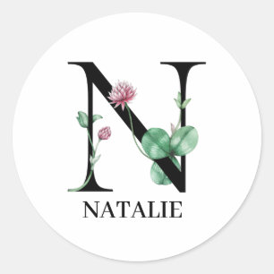 Personalised Floral Alphabet N Monogram  Classic Round Sticker