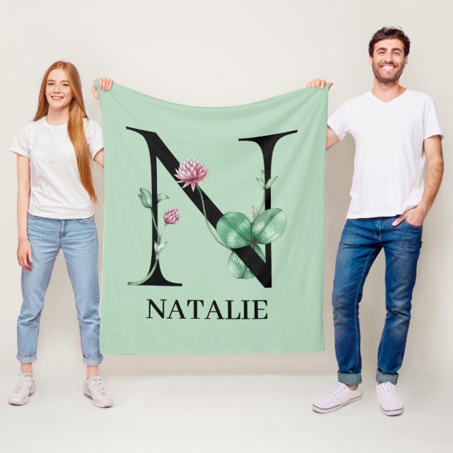 Personalised Floral Alphabet N Monogram  Fleece Blanket (In Situ)