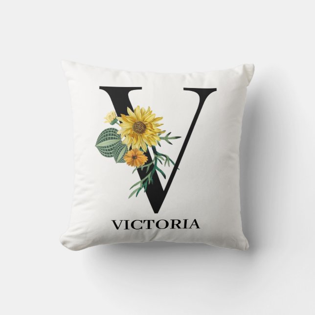 Personalised Floral Alphabet V Monogram  Cushion (Front)