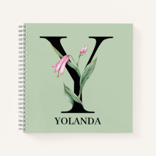 Personalised Floral Alphabet Y Monogram Notebook