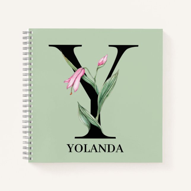 Personalised Floral Alphabet Y Monogram  Notebook (Front)