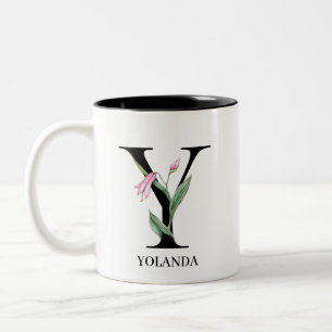 Personalised Floral Alphabet Y Monogram Two-Tone Coffee Mug
