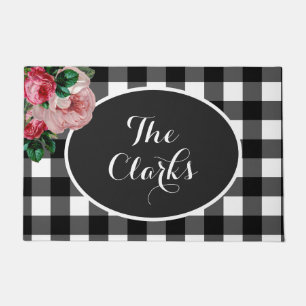 Personalised Floral and Buffalo Check Doormat