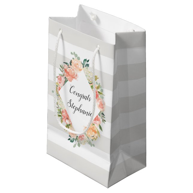 Personalised Floral and Stripes Pattern Small Gift Bag (Front Angled)