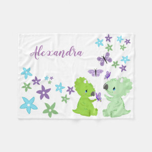 Personalised Floral Baby Dinosaur Friends Fleece Blanket