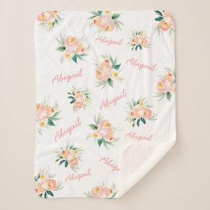 Personalised Floral Baby Girl Name Sherpa Blanket
