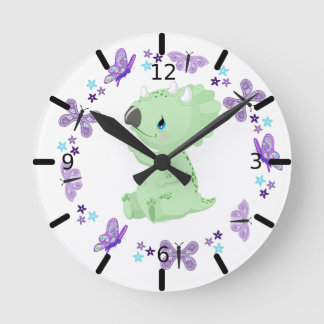 Personalised Floral Baby Triceratops & Butterflies Round Clock