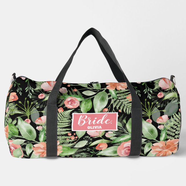 Personalised Floral Bachelorette Bride  Duffle Bag (Front)