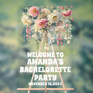 Personalised Floral Bachelorette Party Welcome Acrylic Sign