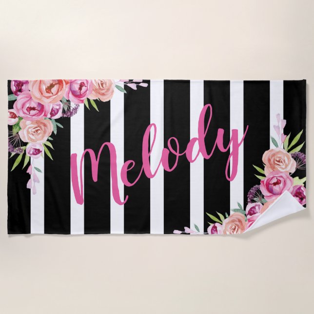 Personalised Floral Beach Towel (Front)