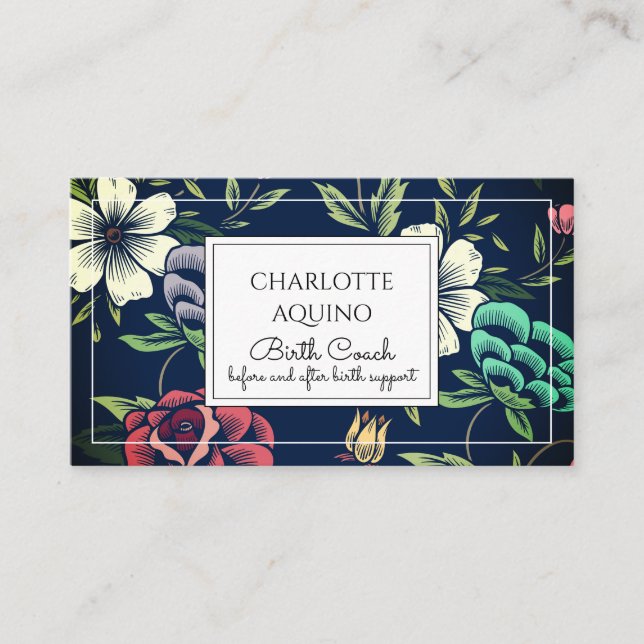 Personalised Floral Birth Coach Doula Business Card (Front)