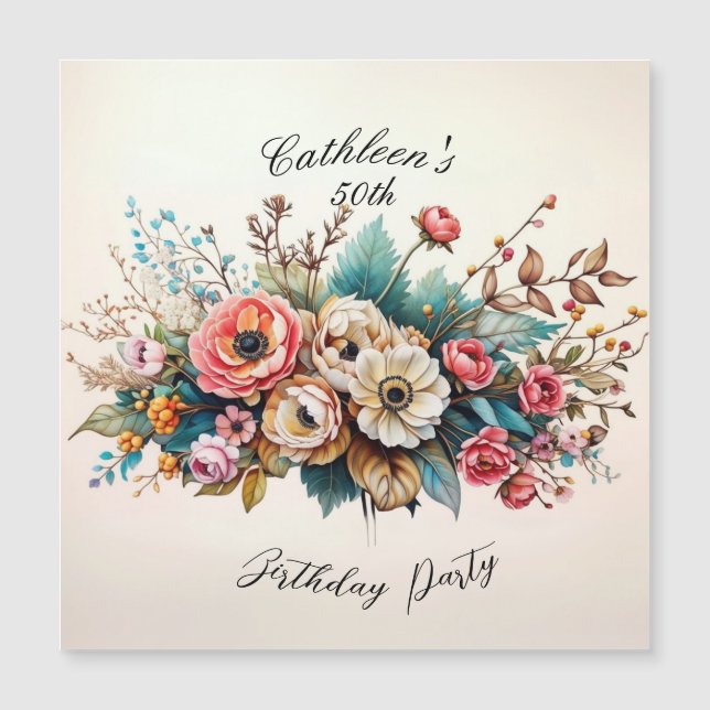 Personalised Floral Birthday Magnetic Card (Front)