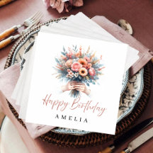 Personalised Floral Birthday Napkins Custom Name