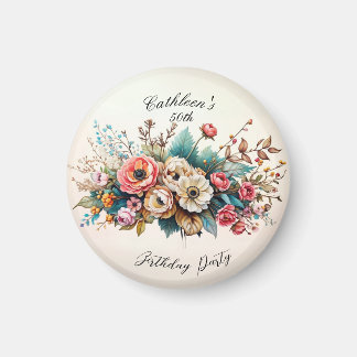 Personalised Floral Birthday Party Magnet