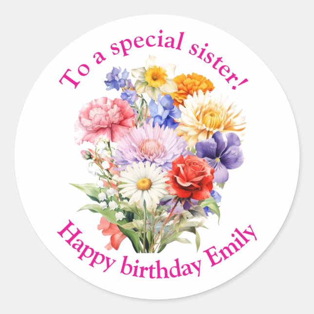 Personalised Floral Birthday Sticker for a Special (Front)
