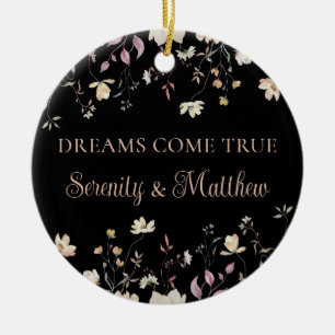 Personalised Floral Black Boho Wedding Keepsake Ceramic Tree Decoration