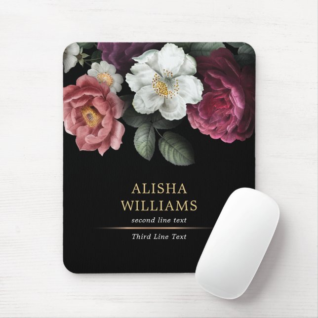 Personalised Floral Black Luxury Mouse Mat (With Mouse)