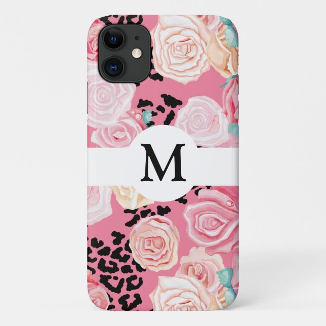 Personalised Floral Black & White Animal Print Case-Mate iPhone Case (Back)