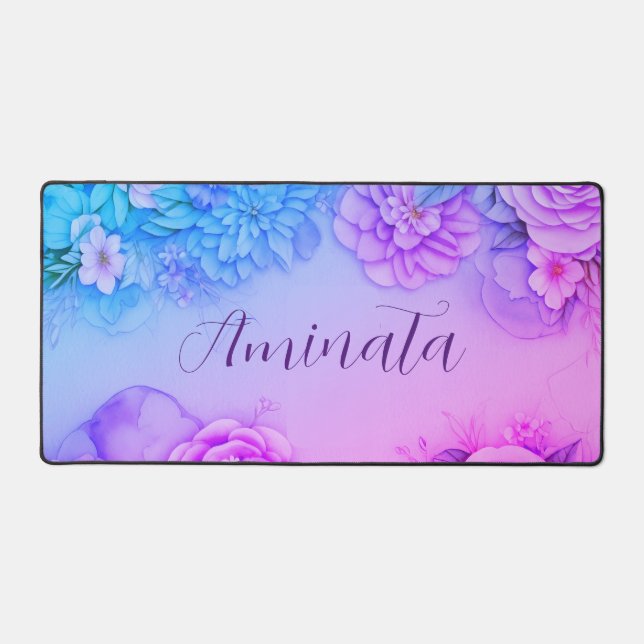 Personalised Floral Bliss Desk Mat In Pastel Blue (Front)