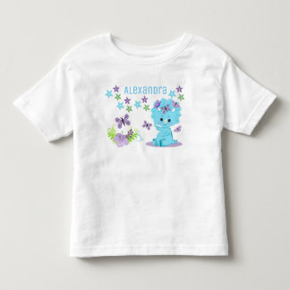Personalised Floral Blue Baby Dinosaur Toddler T-Shirt