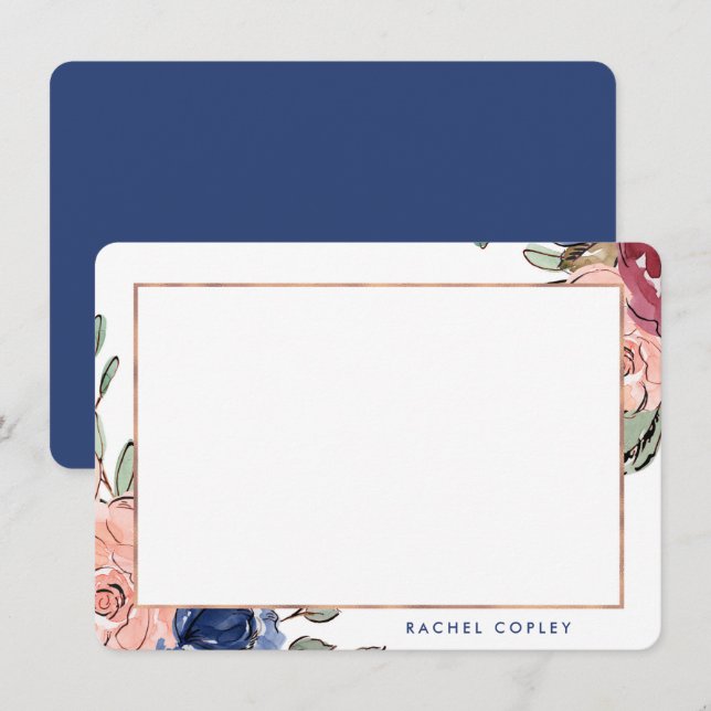Personalised Floral Blue Pink Elegant Stationery Card (Front/Back)