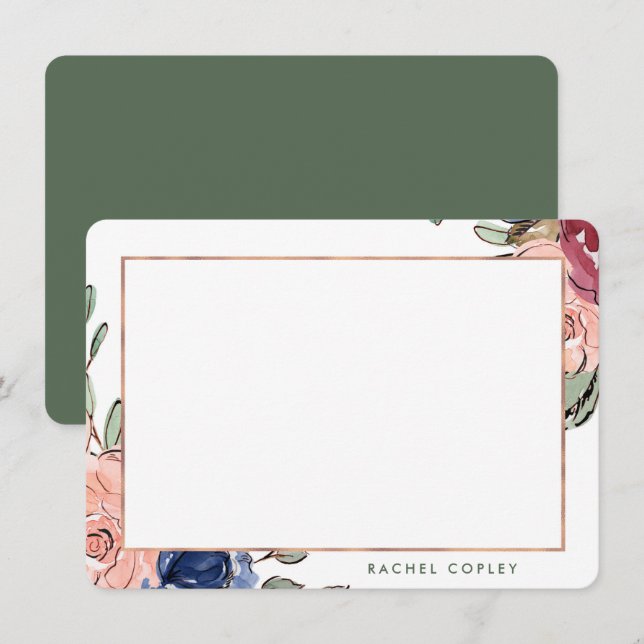 Personalised Floral Blue Pink Elegant Stationery Card (Front/Back)