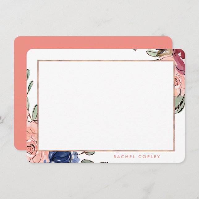 Personalised Floral Blue Pink Elegant Stationery N Card (Front/Back)