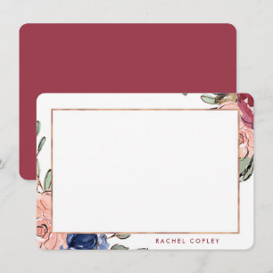 Personalised Floral Blue Pink Elegant Stationery N Card