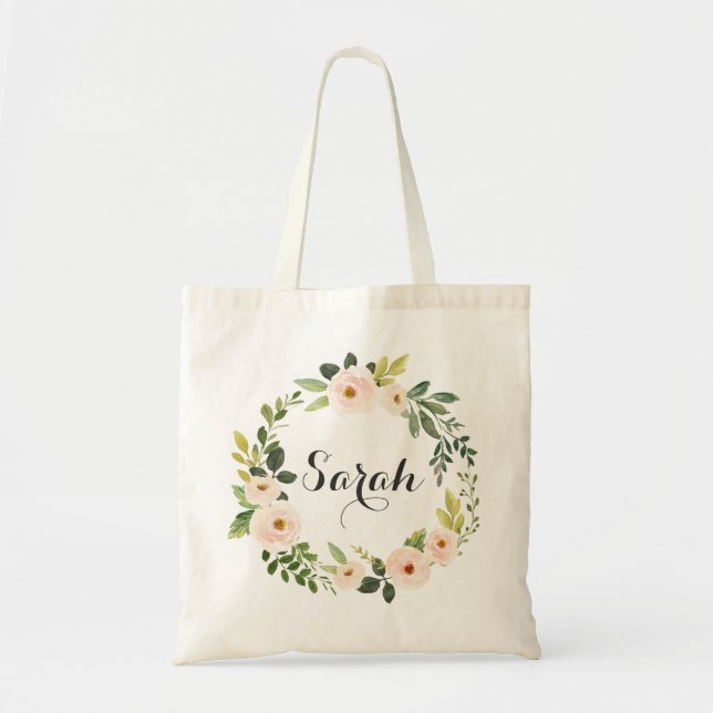 Personalised Floral Blush Greenery Tote Bag (Front)